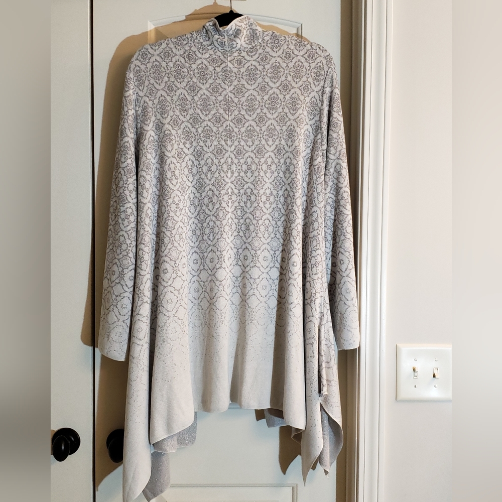 Ruby Rd. Festive Drape Front Cardigan Silver Ombre Pattern 3X - Picture 2 of 8